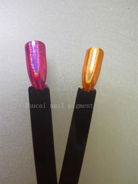 

2 color holographic rose and gold shimmer dust chrome unicorn pigment diy manicure nail, Silver;gold