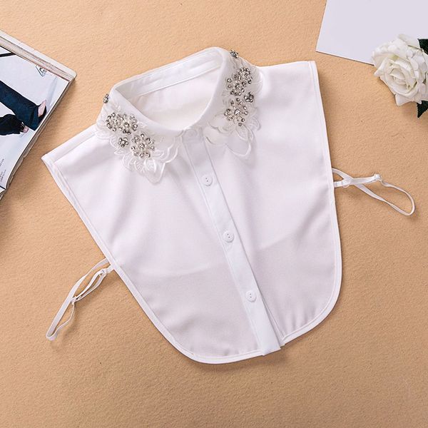 

crystal shirt fake collar for women removable rhinestone shirt collar lace detachable lapel fake collarclothes accessories, Black;gray