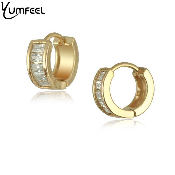 

yumfeel new gold plating small hoop earrings with quality cubic zircon inlayed hoop earrings for women, Golden