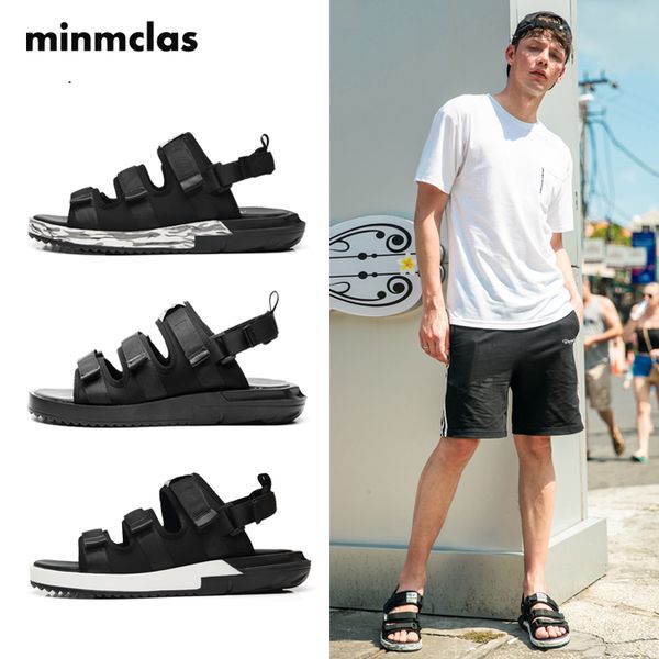 

minmclas sandals 2019 new summer outdoor slippers men's casual beach shoes trend wild dual-use wear sandals slippers, Black