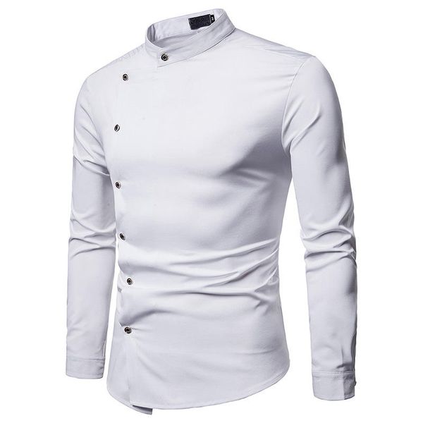 

pure designer mens dress shirts oblique placket solid color mens long sleeve casual mens apparel, White;black