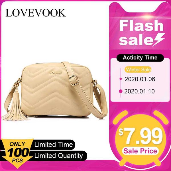 

lovevook shoulder messenger bag for women crossbody bag pu female small handbag and purse with tassel fashion