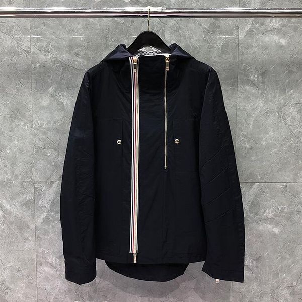 

2020 мода thom tb brand jacket men zipper кардиганы одежда весна осень с капюшоном полосатый сыпучие вскользь пальто с nood, Black;brown