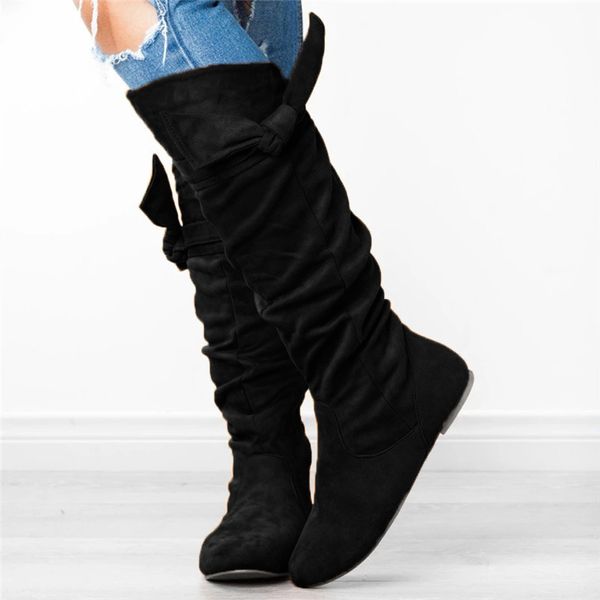 

2019 new women's boots ladies fashion casual beautiful knotted knee-high long boots flat shoes coturno feminino bota femenina, Black