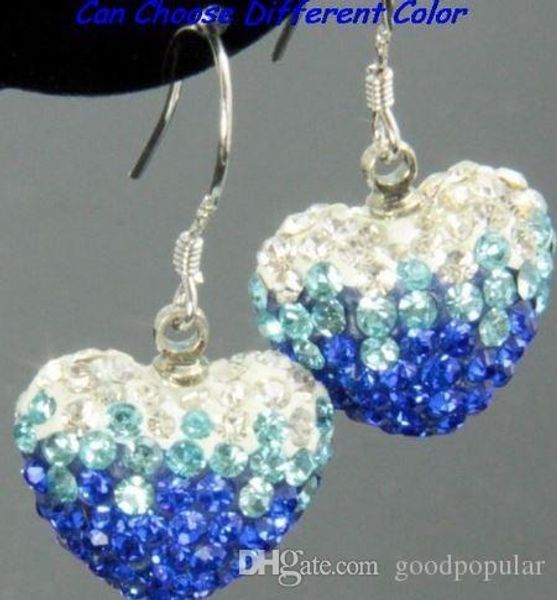 

d3633 mircro pave disco mix colors beads clay heart gradual change drop dangle crystall crystal earrings stud r6532 t35, Silver