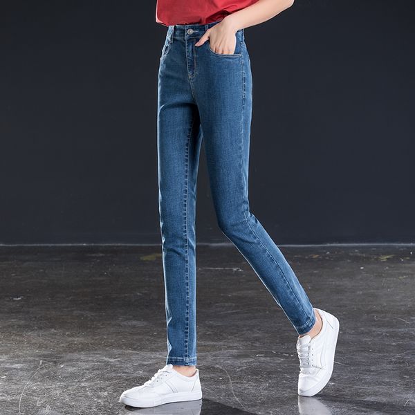 

women high waist pencil pants skinny jeans with stretch 10211, Blue