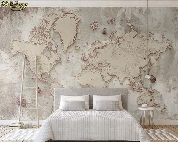 Beibehang Carta Da Parati Personalizzata Foto Murale Stile Vintage Vecchio Nordico Americano Mappa Del Mondo TV Sfondo Muro papel de parede