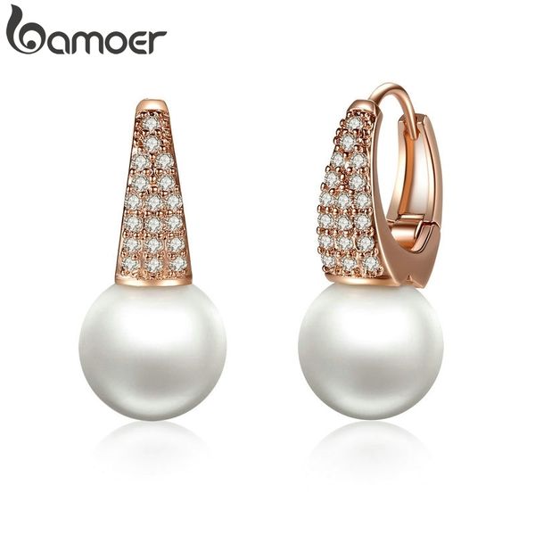 

bamoer rose gold color earrings for women with simulated pearls & crystals earrings for women in dangle earrings jie060, Silver