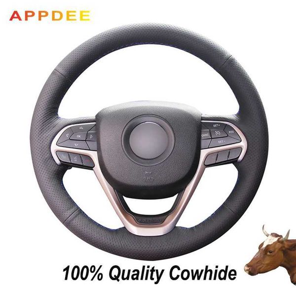 

hand-stitched black genuine leather steering wheel cover for grand 2014-2016