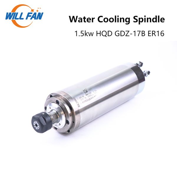 Vai fã 1,5kw Refrigeração de água HQD GDZ-17B Dia 80x225mm 24000RPM Motor de fuso acrílico anunciado para máquina de rotura CNC