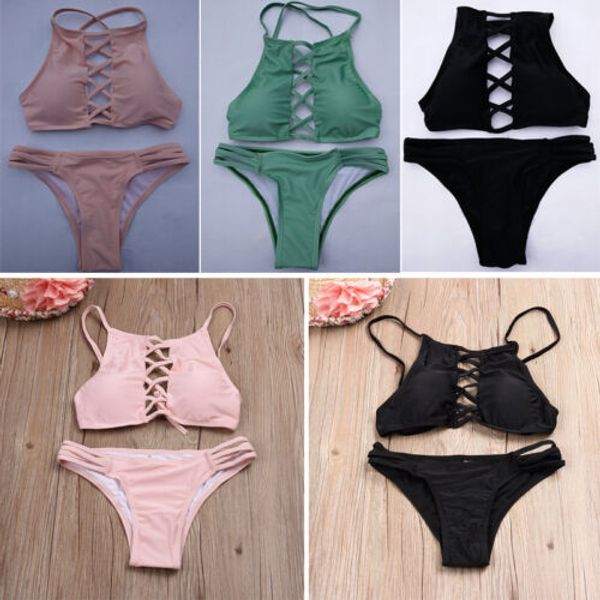 

2019 new women's push-up set hollow out bandage swimsuits beachwear swimming costume, White