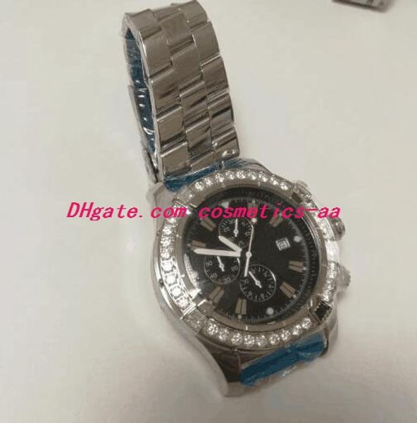 

luxury watches mens evolution 44mm quartz movement stainless steel 5.50 carat diamonds bezel fashion men's watch wristwatch, Slivery;brown