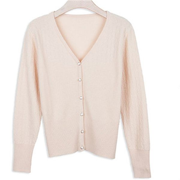 

100% wool solid knit women korean style vneck short loose cardigan sweater single breasted black 6color -xl, White;black