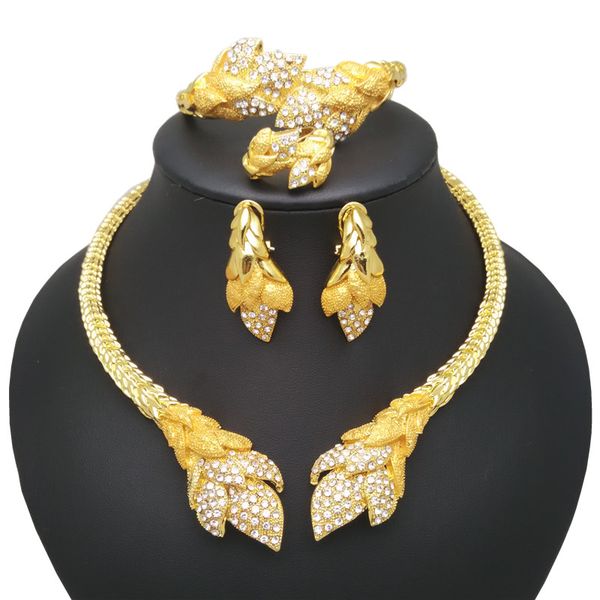 

kingdom ma african high-quality jewelry set wedding bridal imitate crystal gold color jewellery costume accessories sets, Slivery;golden