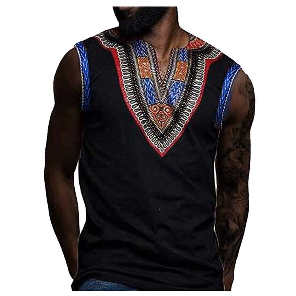 

men' vest tank men fashion nationality printed silm fit sleeveless v-neck tank vest bodybuilding gym clothing debardeur, White;black