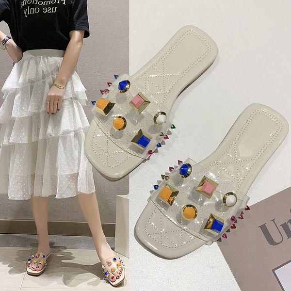 

2020 summer slippers shoes woman open toe colorblock transparent soft low platform flip flops clear women outdoor beach slides, Black