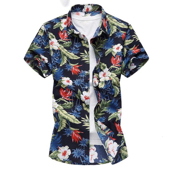 

multi-colors shirts men's clothing short sleeve dress shirts camisa masculina summer hawaii casual male flower print shirt 7xl, White;black