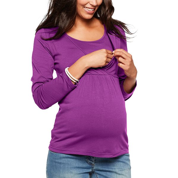 

pregnancy tee shirt fold nursing clothes long sleeve maternity tshirts casual women breastfeeding tee clothing for pregnant, White