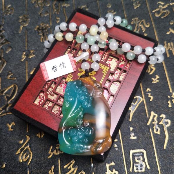 

send a-level national certificate natural colorful jade multicolor pine plum blossom bamboo pendant three-color jade bead pendan, Silver