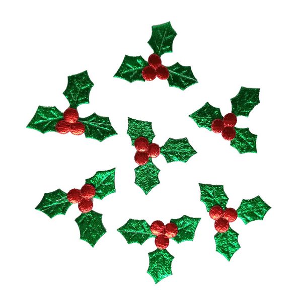 

new design 500pcs green leaves red berries applique merry christmas ornament gift box accessory diy craft natal home decoration
