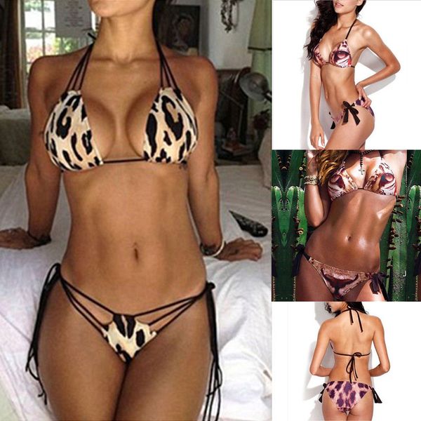 

2019 Women Sexy Bikini Sexy Push-up Bra Leopard Print Swimwear Bandage Swimsuit Set Beachwear 2 Style