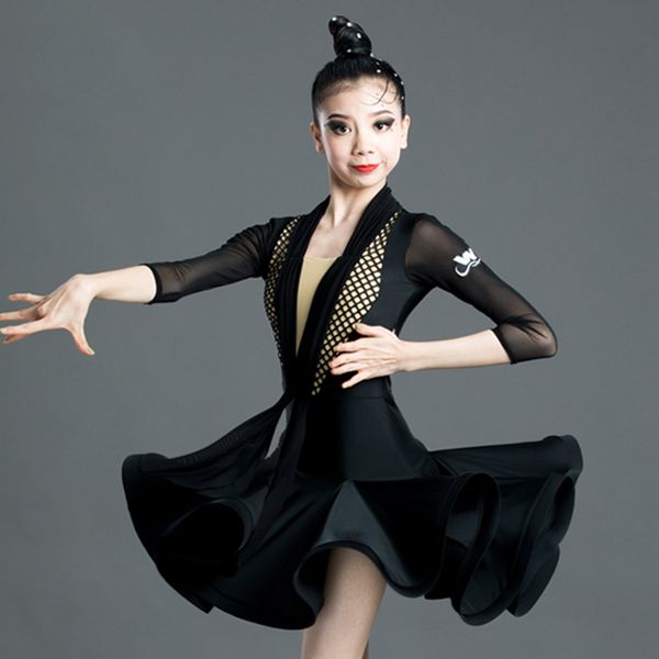 

latin dance dress black girls competition performance dresses children rumba cha cha samba salsa tango kids dancewear dn5273, Black;red