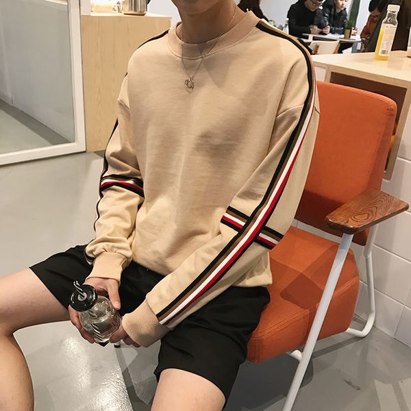

men's spring and autumn arm coloured stripe sanitary clothes young teenagers matching loose hoodies, Black