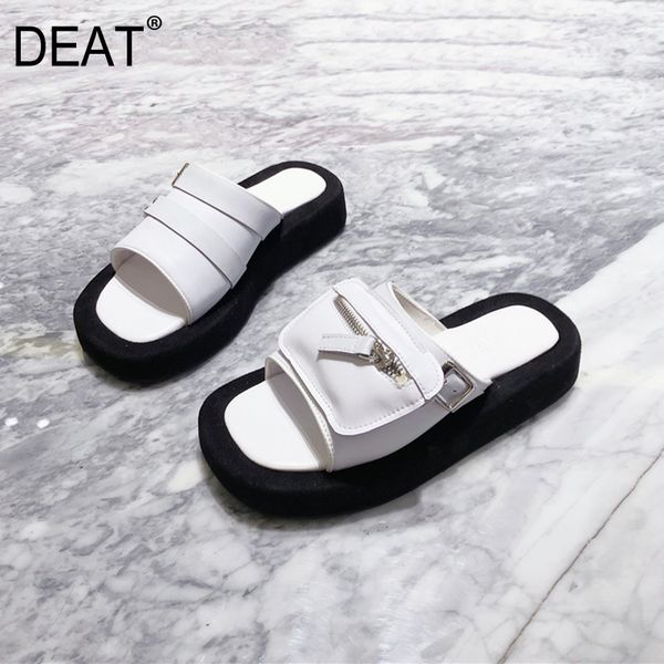 

deat] 2020 new spring summer round toe shallow belt buckle spliced bag platform slippers women shoes fashion tide 10h919, Black