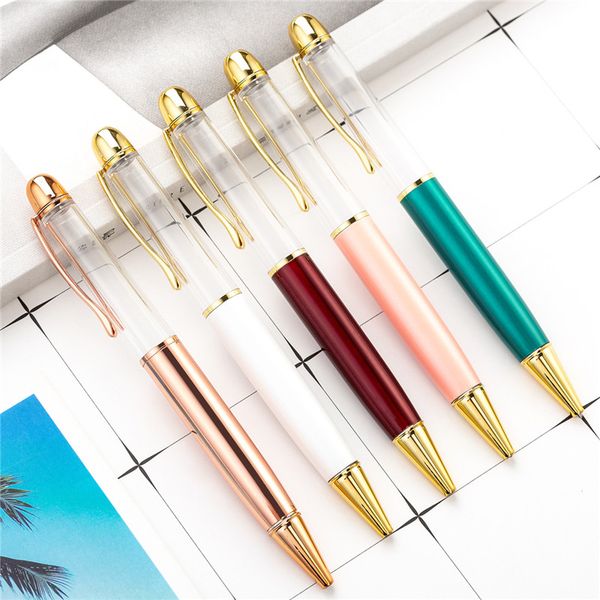 

new big empty tube ballpoint pens tube ballpoint pens metal pen self-filling floating glitter dried flower crystal pen ballpoint pens, Blue;orange