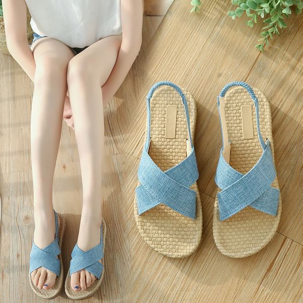 

women flat sandals shoes women woven wedge sandals shoes ladies beach summer slingback flipflops ghn7, Black