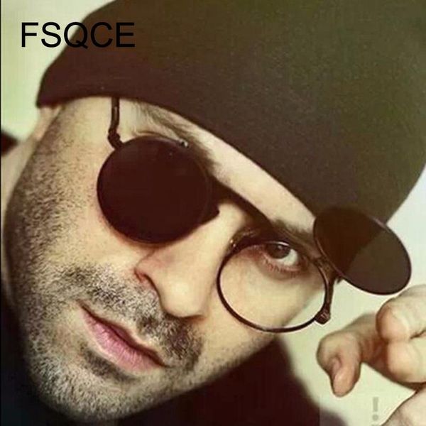 

sunglasses men new fashion vintage round steampunk flip up sunglasses steam punk clamshell design retro sun glasses oculos dezbk