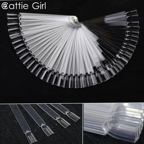

50pcs fan shaped false nail display clear white nail tips art polish plastic fake nails with practicing designs, Red;gold