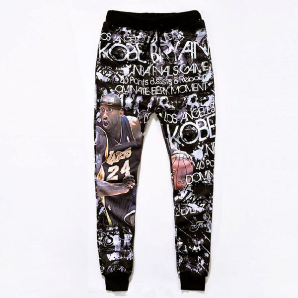 

kobe mens 3d printed joggers rip straight elastic waist male trousers letter pattern fashion casual boys sports pants, Black