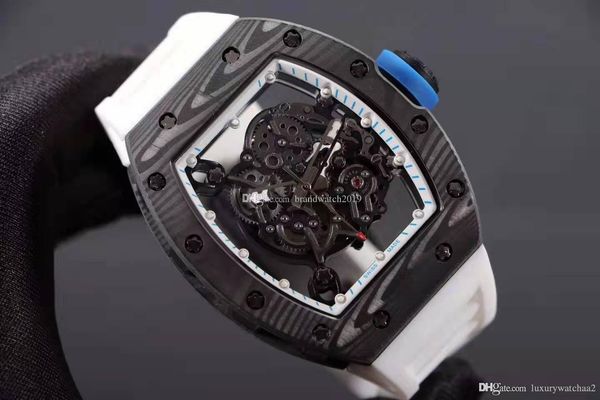 

новый топ углеродного волокна роскошные мужские часы высокое качество полые механические автоматические противоударные часы rm055 синий рези, Slivery;brown