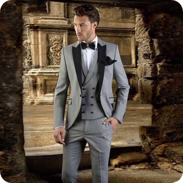 

italian grey men suits wedding tuxedo groom wear black peaked lapel 3piece slim fit groomsmen outfit bridegroom suits man blazer jacket prom, Black;gray