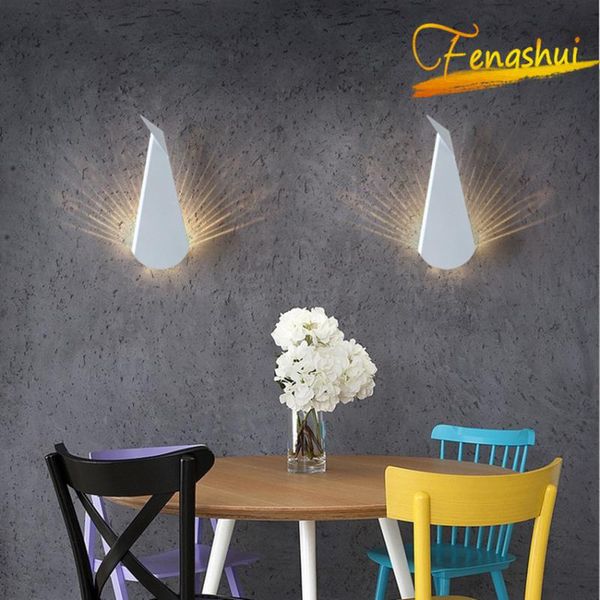 

nordic iron led colorful light peacock wall lamp modern simple living room study bedside wall lights aisle l decorative lamp
