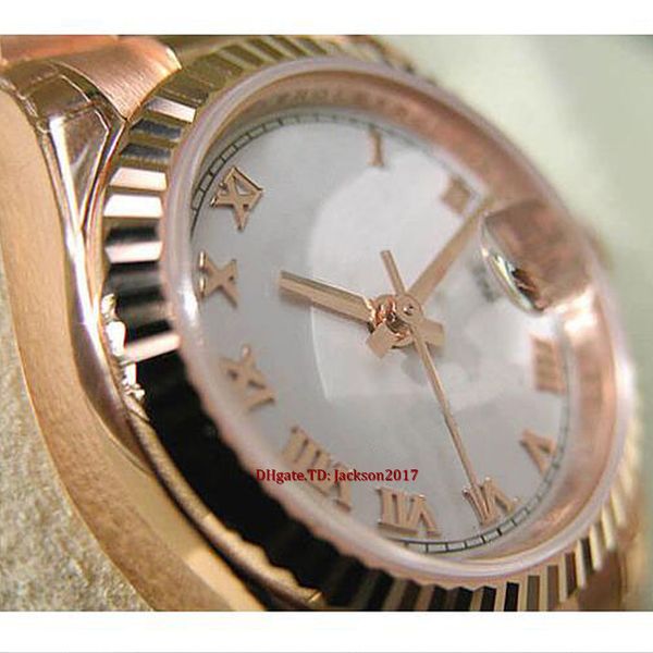 

original box certificate casual modern women's watches president 179175 ladies 18k pink gold white roman dial 26mm, Slivery;brown