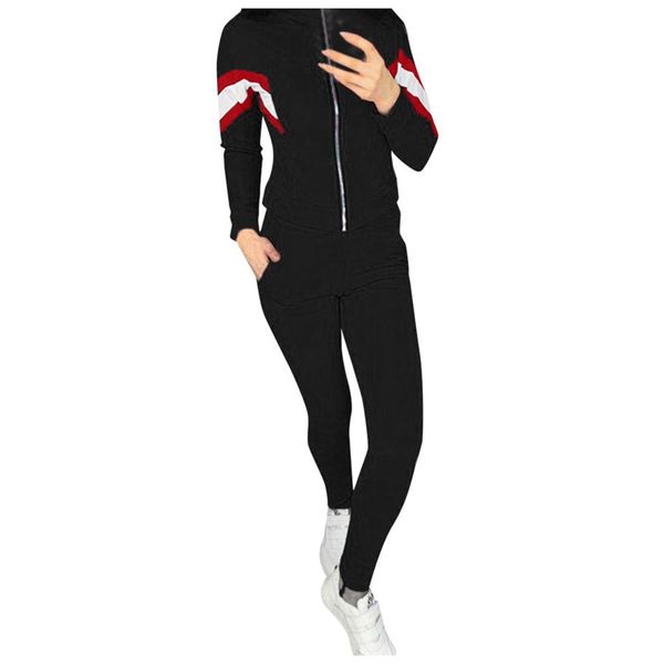 

european and american women's sports leisure suit autumn and winter 2pcs running suit tracksuit for ladies outdoor clothes, Black;blue