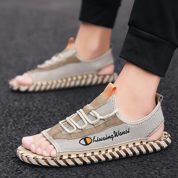 

men sandals genuine leather mens beach shoes man casual shoes male slippers sneakers summer flip flops sandali mare, Black