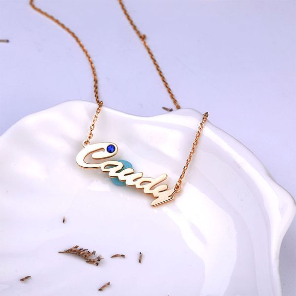 

custom gem name necklace silver rose gold stainless steel chain personalized jewelry o type chain nameplate customized necklaces