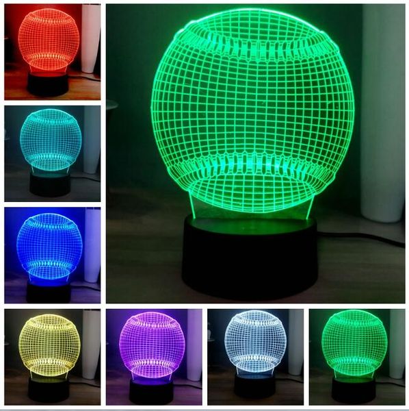 Creative 3d Baseball Shape Led Changing Bedroom Bedside Ball Table Lamp Softball Led Night Light Baby Sleep Lighting Room Table Deco Comedy Gifts For