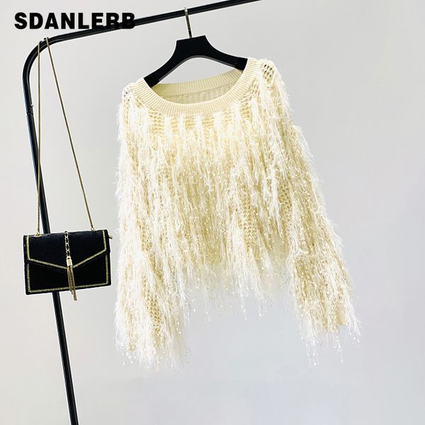 

tassel sweater women fall knitwear short pullovers new korean-style slash collar street sweater women's loose fringed pull femme, White;black