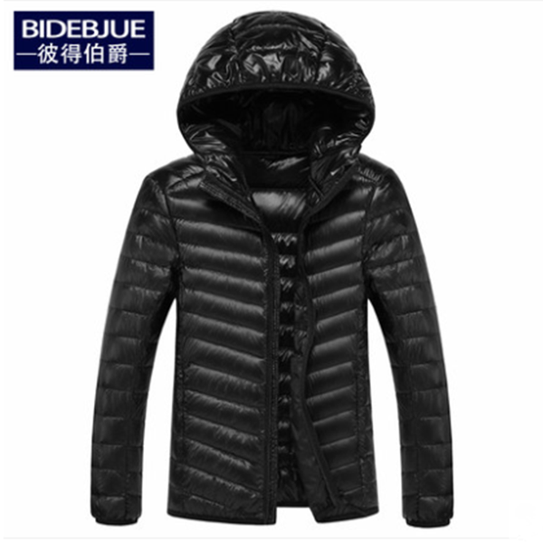 

2020 mens down jacket hooded ultralight white duck warm jacket line portable package men pack, Black