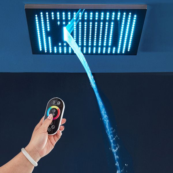 

20 inch rainfall shower head 304 sus led light shower waterfall ceiling showerheads phone or remote control color showers