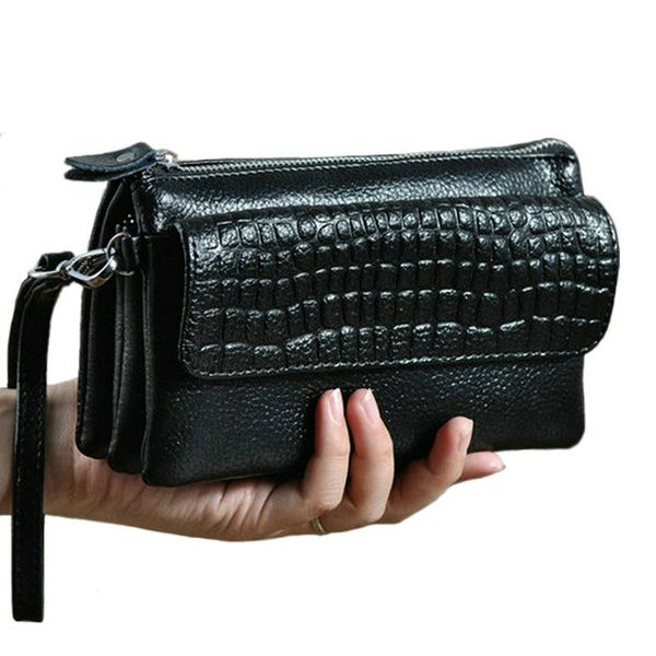 

women genuine leather wallet purse female cosmetic phone bag for women money clip ladies clutch coin holder women's purse qb143, Red;black