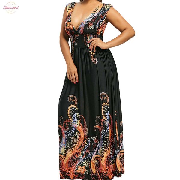 

casual printing summer clothes for women sleeveless v neck large size dresses long open back dress44 g6, Black;gray