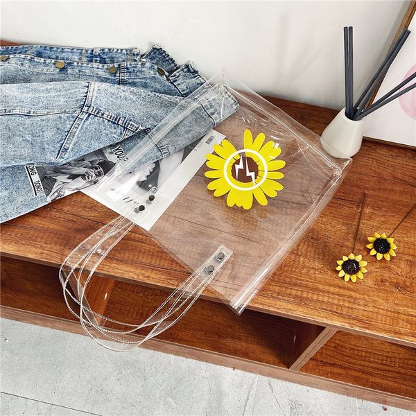 

causual shopper pvc tote bag transparent clear woman crossbody bags female daisy shoulder bag student handbag flowers jelly bags