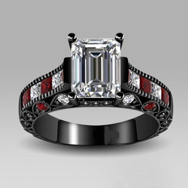 

виктория вик кольца старинные ювелирные изделия красный гранат diamonique 10kt черное золото заполнено имитация бриллиантовое обручальное ко, Silver