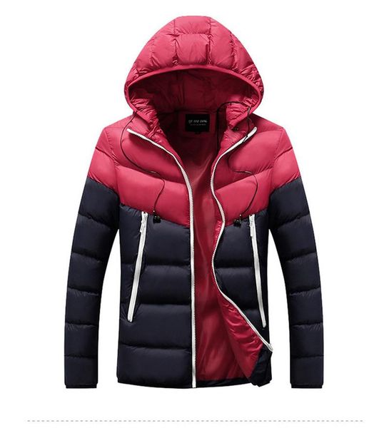 

contrast color mens winter designer coats hat detachable with earphone fashion thick warm mens casual parajumpers, Black