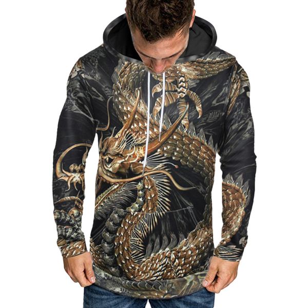

feitong vintage dragon 3d print hoodeis sweatshirt men/women casual lover long sleeve scary halloween party hoodie top, Black